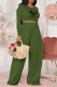 Army Green Fashion Print Patchwork O Neck Long Sleeve Two Pieces