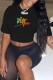 Black Fashion Casual Print Letter O Neck T-Shirts