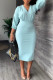 Light Blue Fashion Casual Solid Patchwork V Neck Long Sleeve Dresses