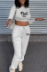 White Sexy Print Backless O Neck Long Sleeve Two Pieces