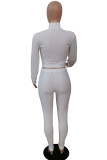 White Casual Sportswear Solid Patchwork Turtleneck Long Sleeve Two Pieces