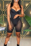 Apricot Sexy Solid Patchwork Spaghetti Strap Skinny Bodysuits