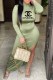 Green Fashion Casual Print Letter O Neck Irregular Dress Dresses
