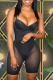 Black Sexy Solid Patchwork Spaghetti Strap Skinny Bodysuits