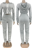 Green Casual Solid Patchwork Hooded Collar Long Sleeve Two Pieces