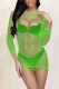 Fluorescent Green Sexy Solid Mesh O Neck Pencil Skirt Dresses