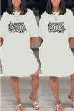 Yellow Casual Print Patchwork O Neck Straight Dresses