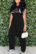 Black Fashion Casual Letter Hot Drill O Neck Sleeveless Two Pieces