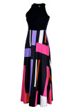 Rose Red Casual Color Lump Print Patchwork O Neck A Line Dresses