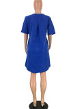 Yellow Casual Print Patchwork O Neck Straight Dresses