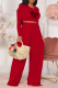 Red Fashion Print Patchwork O Neck Long Sleeve Two Pieces