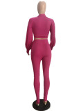 Fuchsia Sexy Solid Bandage Patchwork V Neck Three Quarter Two Pieces