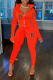 Red Fashion Print Patchwork Zipper Collar Long Sleeve Two Pieces