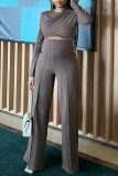 Grey Fashion Casual Solid Patchwork O Neck Long Sleeve Two Pieces