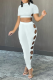 White Sexy Solid Hollowed Out O Neck Short Sleeve Two Pieces