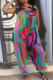 Multicolor Fashion Casual Print Patchwork Backless Spaghetti Strap Regular Jumpsuits