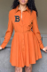 Tangerine Red Fashion Print Patchwork Turndown Collar Shirt Dress Dresses