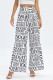Black White Fashion Casual Print Patchwork High Waist Wide Leg Full Print Bottoms
