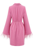 Pink Elegant Solid Patchwork Feathers V Neck Irregular Dress Dresses