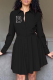 Black Fashion Print Patchwork Turndown Collar Shirt Dress Dresses