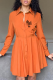 Tangerine Red Casual Print Patchwork Turndown Collar Shirt Dress Dresses