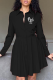 Black Casual Print Patchwork Turndown Collar Shirt Dress Dresses