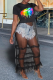 Black Casual Lips Printed Mesh O Neck T-Shirts