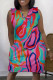 Multicolor Fashion Casual Print Patchwork V Neck Sleeveless Plus Size Dress