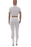White Sexy Solid Hollowed Out O Neck Short Sleeve Two Pieces
