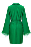 Pink Elegant Solid Patchwork Feathers V Neck Irregular Dress Dresses