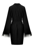 Pink Elegant Solid Patchwork Feathers V Neck Irregular Dress Dresses