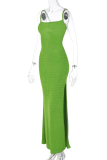Green Sexy Solid Draw String Spaghetti Strap Pencil Skirt Dresses