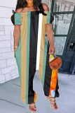 Green Fashion Print Patchwork Off the Shoulder Harlan Jumpsuits