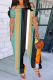 Green Fashion Print Patchwork Off the Shoulder Harlan Jumpsuits