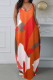 Orange Fashion Sexy Print Backless Spaghetti Strap Long Dress