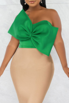 Green Sexy Solid Patchwork Strapless Tops