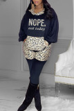 Black Casual Print Leopard Patchwork Hooded Collar Long Sleeve Two Pieces