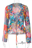 Colour Sexy Print Flounce V Neck Tops