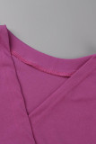 Purple Casual Solid Patchwork V Neck Long Sleeve Two Pieces