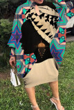 Colour Casual Print Patchwork Half A Turtleneck Dresses