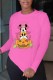 Rose Red Fashion Street Character Print Patchwork O Neck Tops