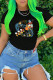 Black Fashion Casual Character Print Letter O Neck T-Shirts