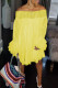 Yellow Casual Solid Patchwork Flounce Off the Shoulder Dresses