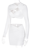 White Sexy Solid Patchwork O Neck Long Sleeve Two Pieces