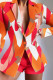 Orange Casual Print Patchwork Buttons Turn-back Collar Long Sleeve Two Pieces