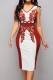 Red Casual Work Print Patchwork V Neck One Step Skirt Dresses
