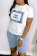 White Fashion Casual Print Letter O Neck Short Sleeve Two Pieces