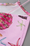 Pink Sexy Print Patchwork Spaghetti Strap Sleeveless Two Pieces