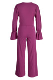Purple Casual Solid Patchwork V Neck Long Sleeve Two Pieces