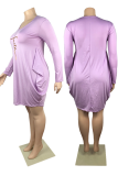 Purple Fashion Print Patchwork O Neck Straight Plus Size Dresses